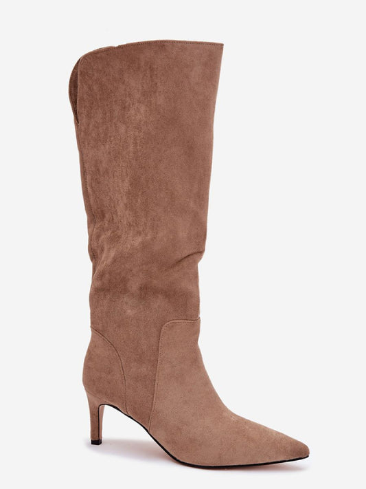 Cizme cu toc Step in style, Model 221903, Bej - material piele artificiala piele Căptușeală pătură de pantofi Footbed pătură de pantofi Înălţimea carâmbului 38 cm Înălţimea tocului 7 cm