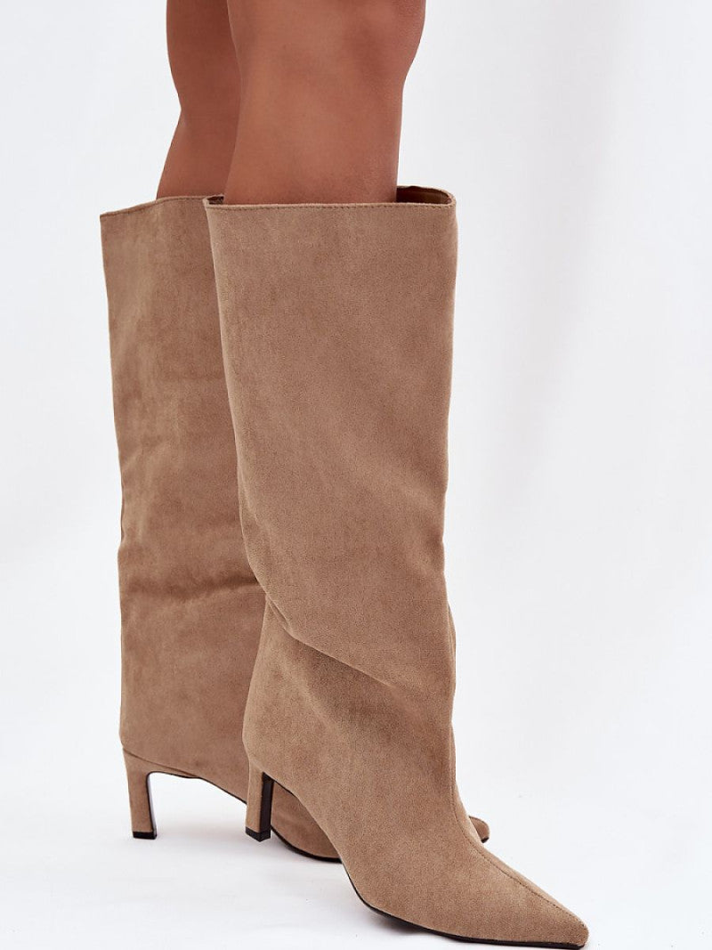 Cizme cu toc Step in style, Model 222533, Bej - material piele artificiala piele Footbed imitație de piele Înălţimea carâmbului 39.5 cm Înălţimea tocului 7 cm