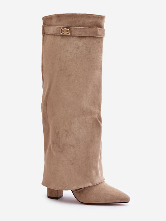 Cizme cu toc Step in style, Model 222536, Bej - material piele artificiala piele Căptușeală pătură de pantofi Footbed pătură de pantofi Înălţimea carâmbului 40 cm Înălţimea tocului 11 cm