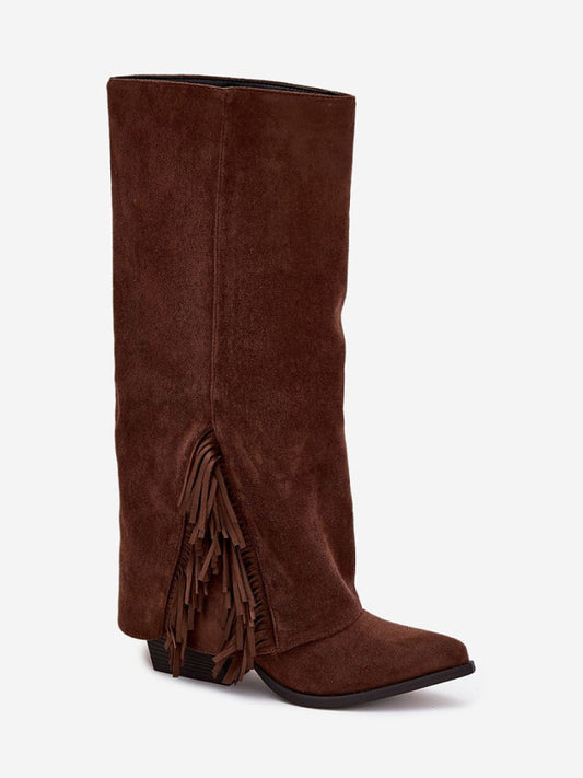 Cizme cu toc Step in style, Model 222537, Maro - material piele artificiala piele Footbed pânză Înălţimea carâmbului 37 cm Înălţimea tocului 7 cm