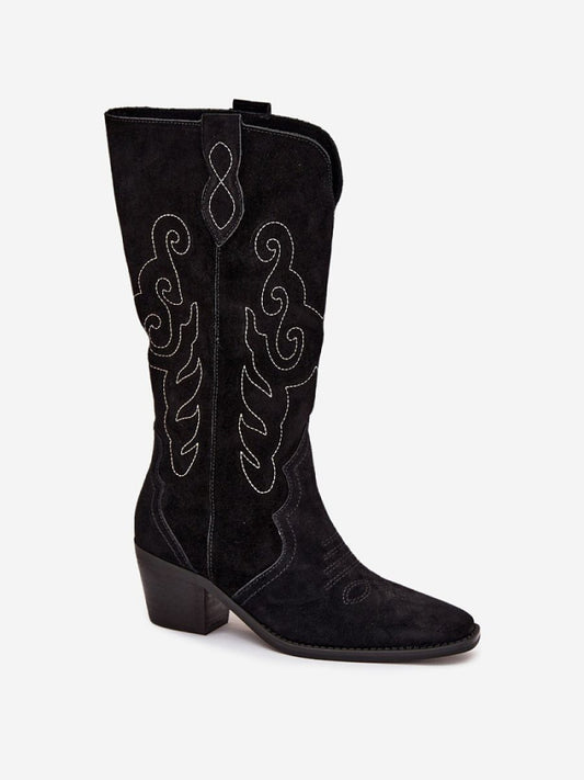 Cizme cu toc Step in style, Model 222538, Negru - material piele naturală de căprioară Footbed pânză Înălţimea carâmbului 32.5 cm Înălţimea tocului 6 cm