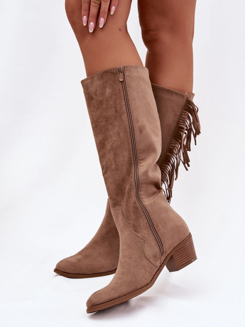 Cizme cu toc Step in style, Model 223001, Bej - material piele artificiala piele Căptușeală pătură de pantofi Footbed pătură de pantofi Înălţimea carâmbului 37 cm Înălţimea tocului 5 cm