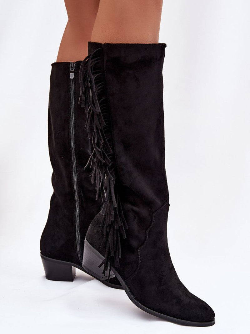 Cizme cu toc Step in style, Model 223002, Negru - material piele artificiala piele Căptușeală pătură de pantofi Footbed pătură de pantofi Înălţimea carâmbului 37 cm Înălţimea tocului 5 cm