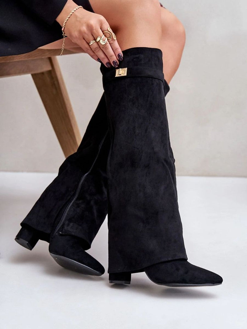 Cizme cu toc Step in style, Model 223003, Negru - material piele artificiala piele Footbed pânză Înălţimea carâmbului 40 cm Înălţimea tocului 11 cm