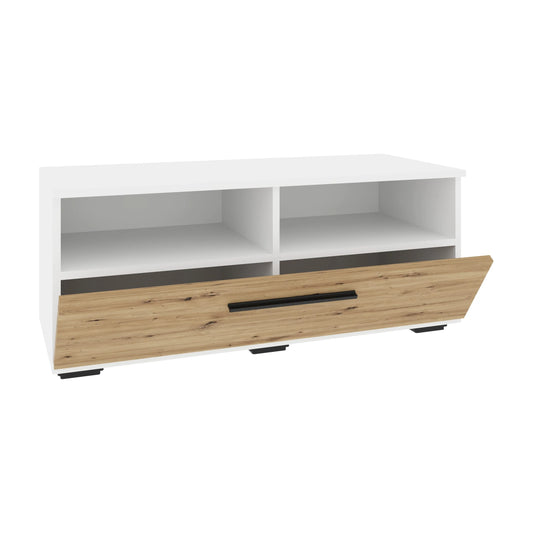 Comoda haaus Kos, O Usa, 2 Polite, Alb/Stejar Artisan, 95 x 40 x 39 cm