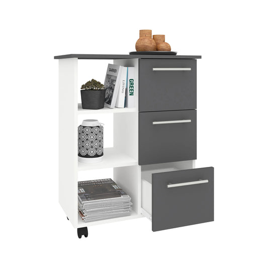 Corp Mobil haaus Loma, 3 Sertare, 3 Rafturi, Antracit/Alb, 64 x 35 x 85 cm