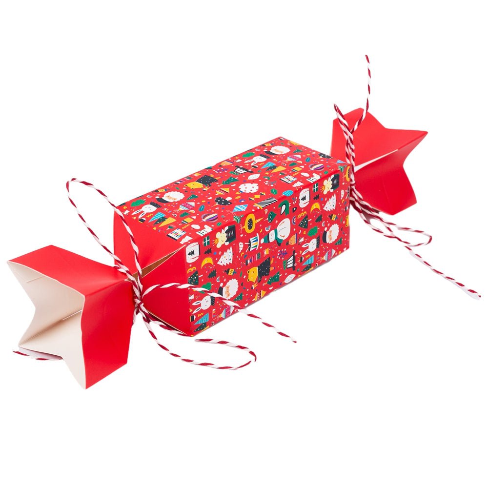 Cutii Crăciun tip bomboană cu sfoară - mix 3 modele (set 12 buc)