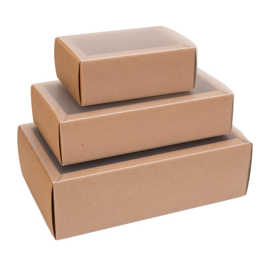 Cutie din hârtie cu fereastră mată - kraft (set 50 buc)