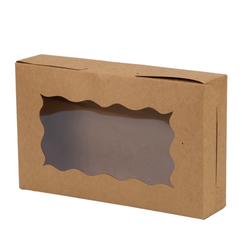 Cutii dreptunghiulare cu fereastră ondulată - kraft (set 50 buc)