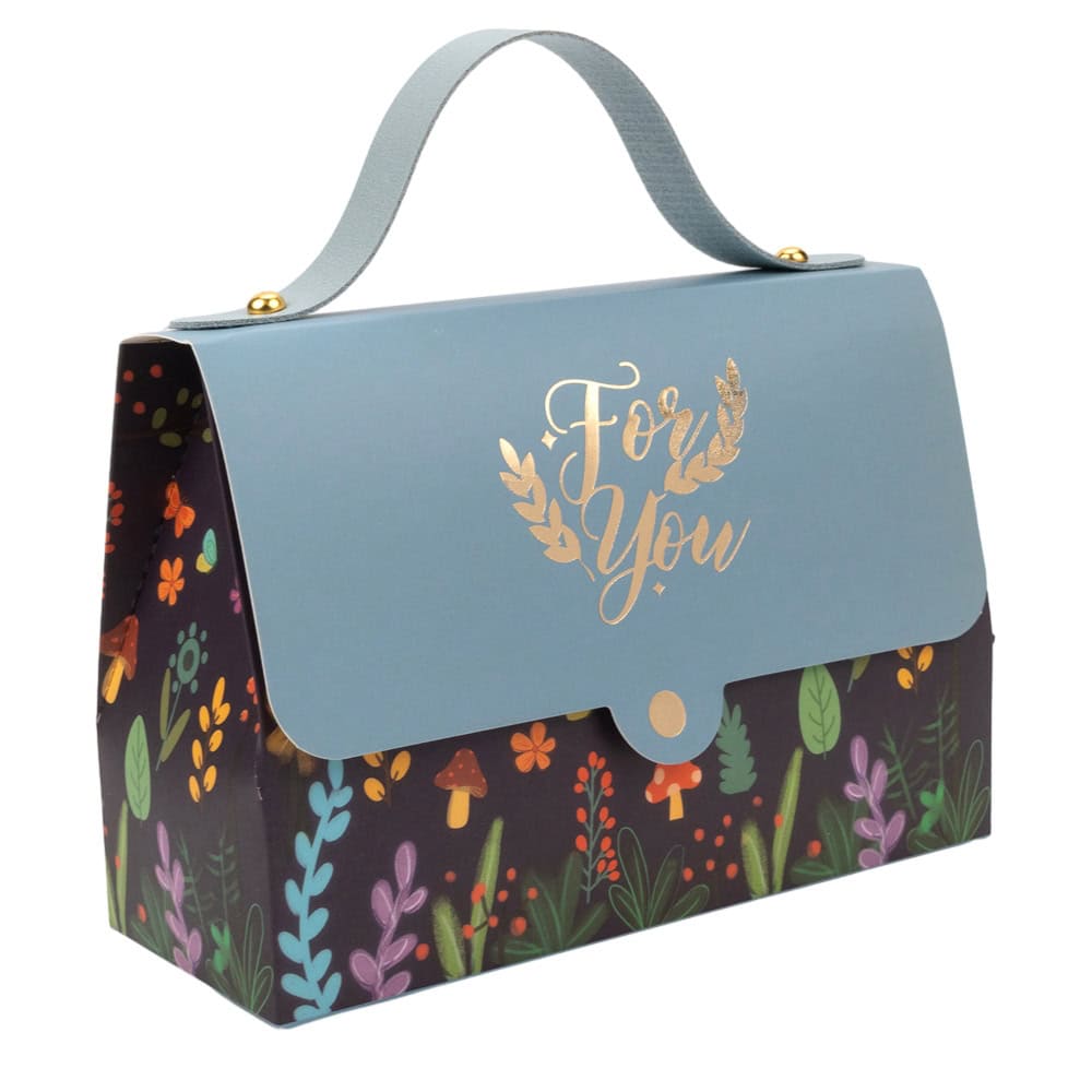 Cutie gentuță model floral cu mâner și mesaj Love You - bleu (set 50 buc)