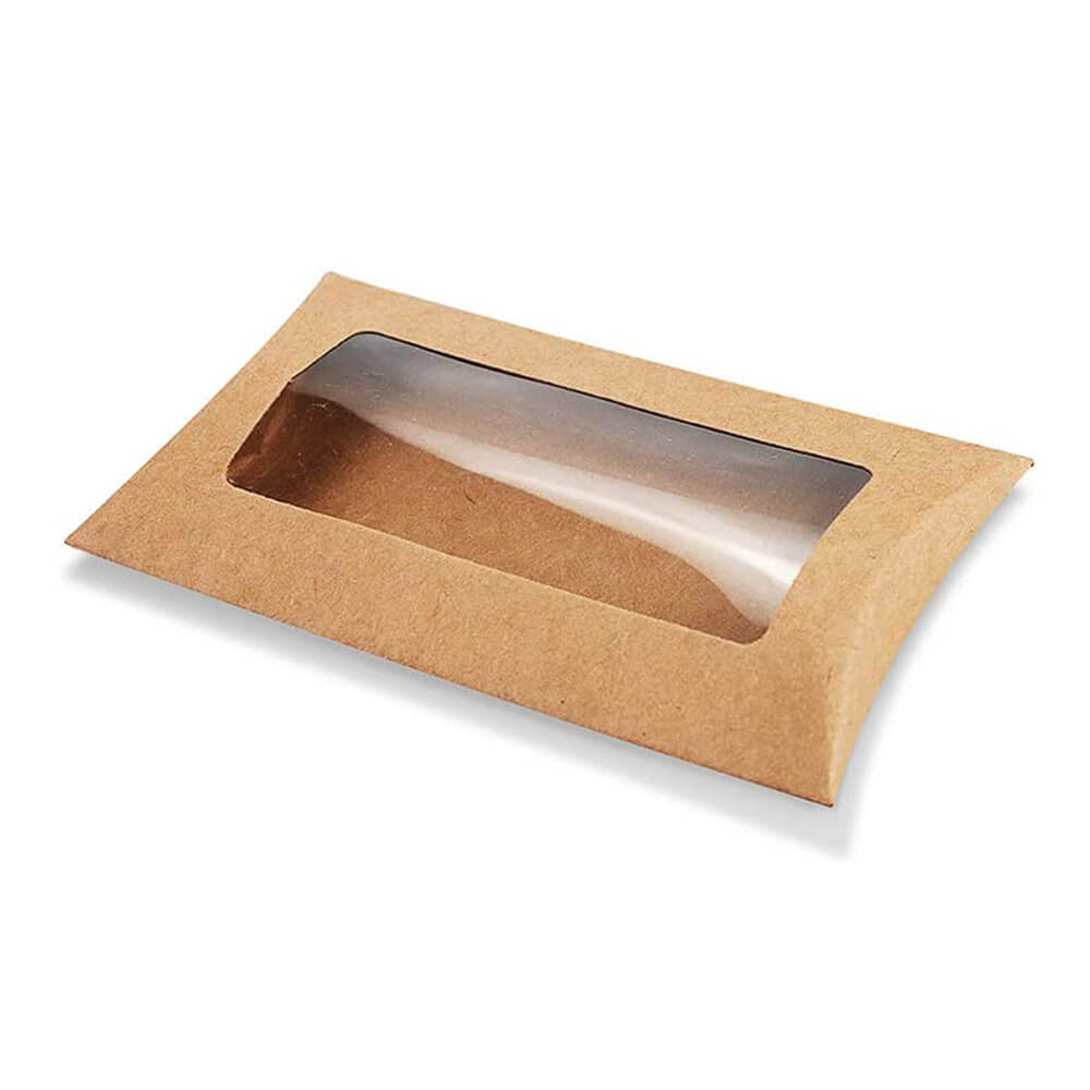 Cutii hârtie în formă de pernă cu fereastră - kraft (set 50 buc)
