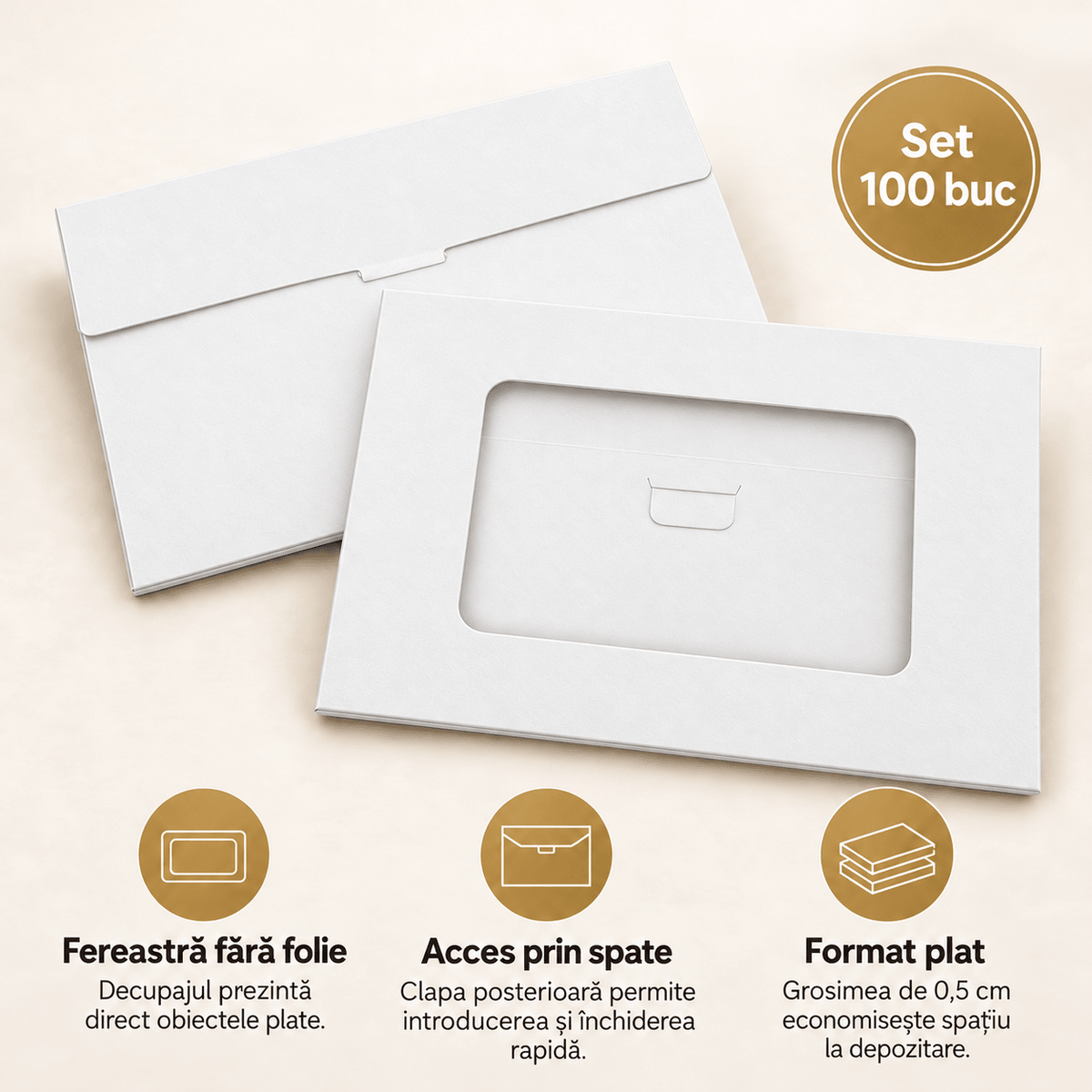 Cutii mici cu fereastră decupată - alb (set 100 buc)