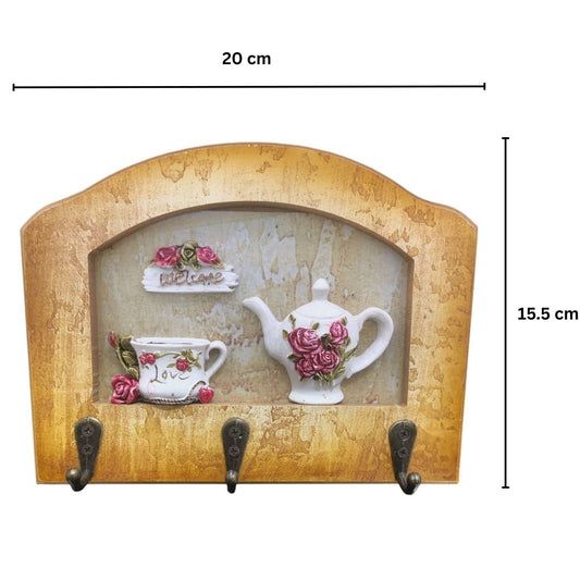 Cuier decorativ cu 3 carlige, Naimeed D65-2, 20x15.5x0.8 cm, Maro
