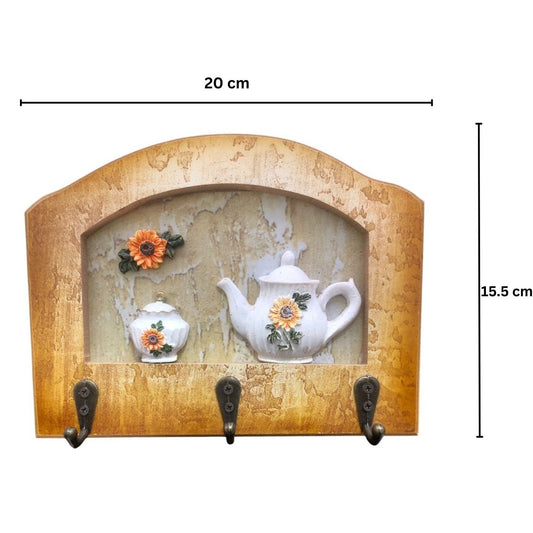 Cuier decorativ cu 3 carlige, Naimeed D65-3, 20x15.5x0.8 cm, Maro