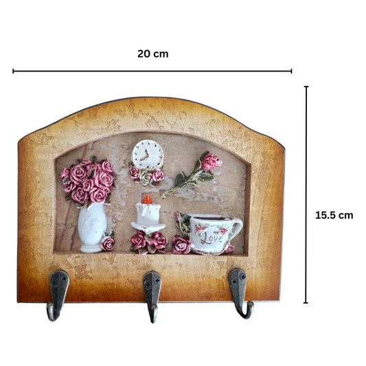 Cuier decorativ cu 3 carlige, Naimeed D65-7, 20x15.5x0.8 cm, Maro - 221.ro