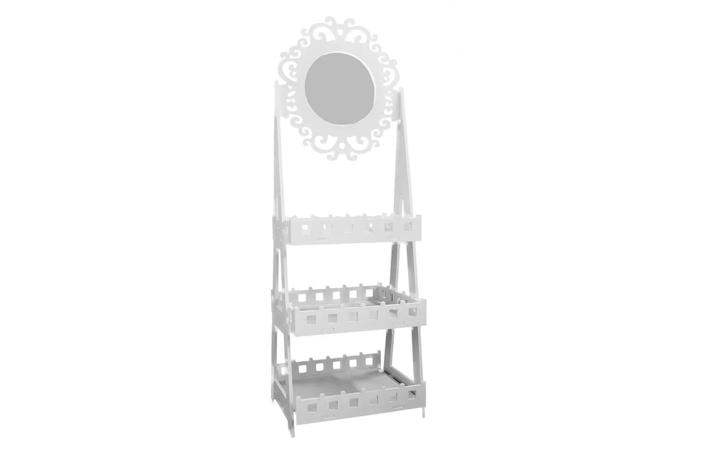 Suport pentru articole diverse, cu oglinda si 3 rafturi, Naimeed D21, culoare Alb, 120 x 40 x 36 cm - 221.ro