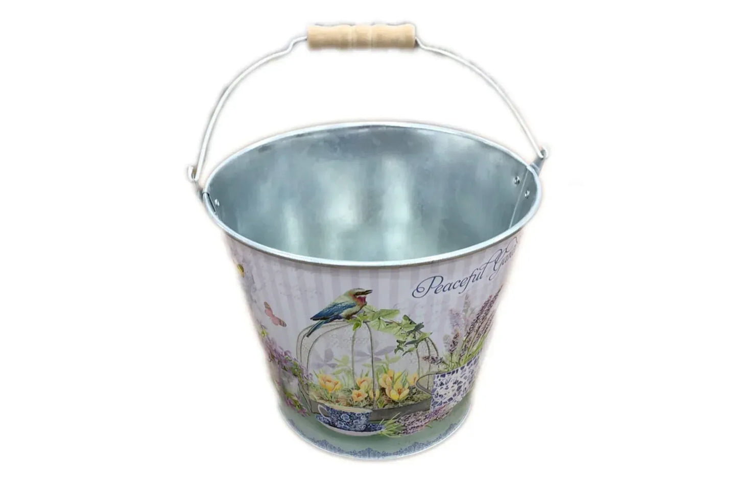 Galetusa decorativa din metal cu maner din lemn D2610, 19x13x15 cm - 221.ro