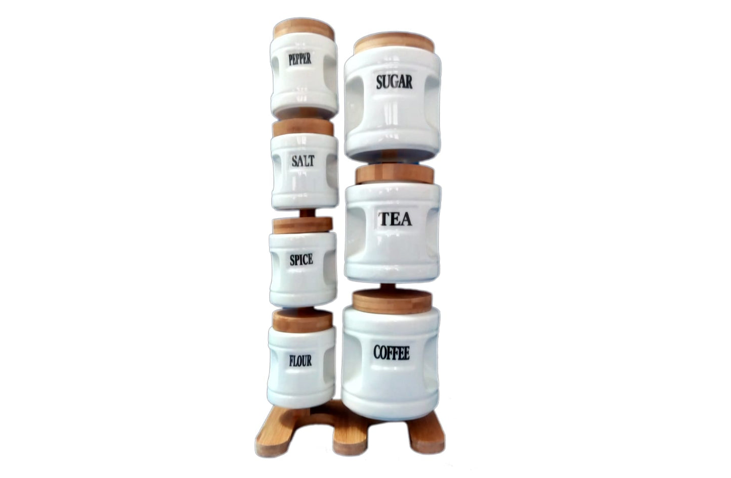 Set condimente din ceramica fina si cu suport din bambus , 7 piese, Naimeed, D153