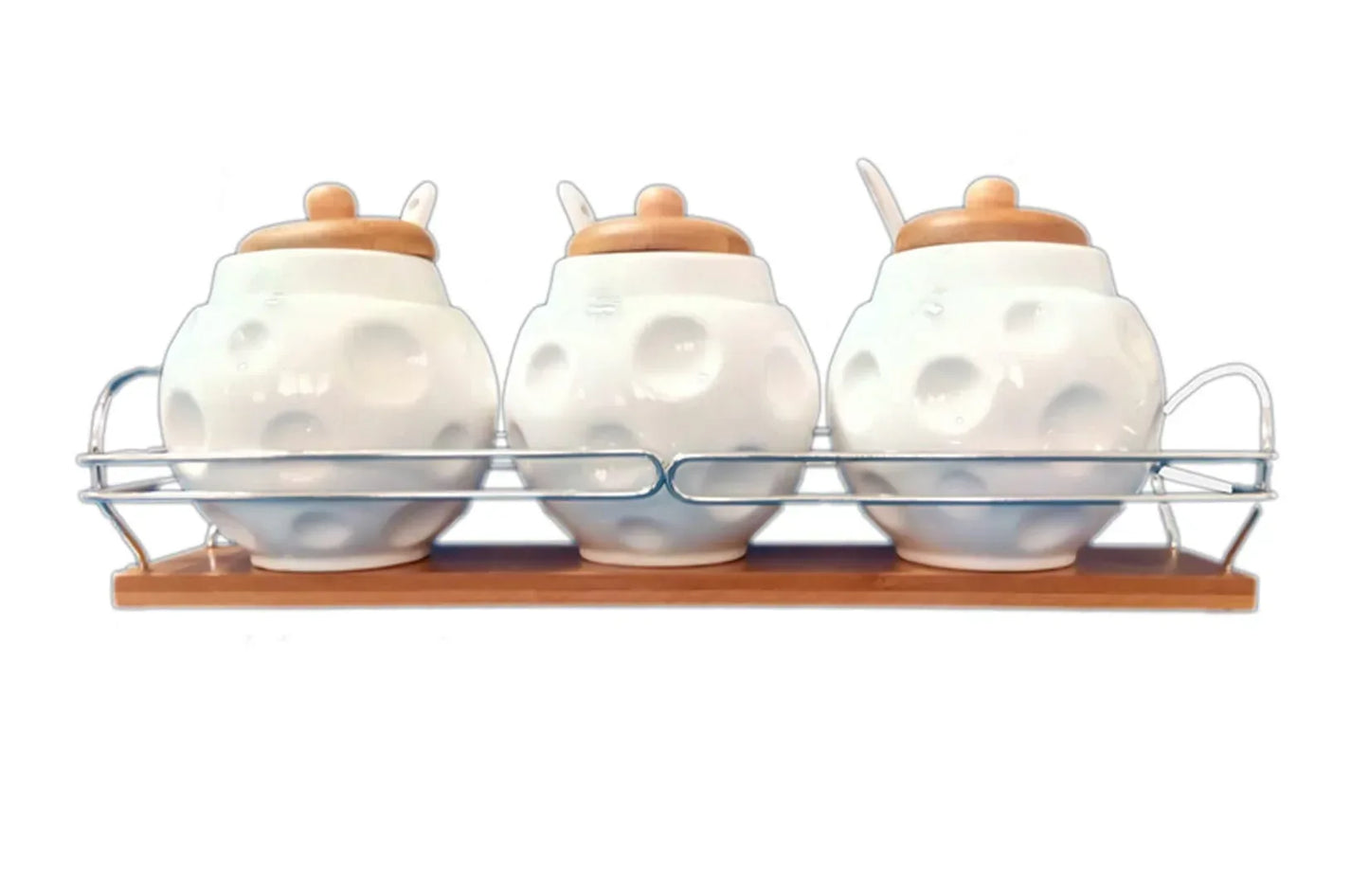 Set condimente 3 piese din ceramica cu lingurite D143 - 221.ro