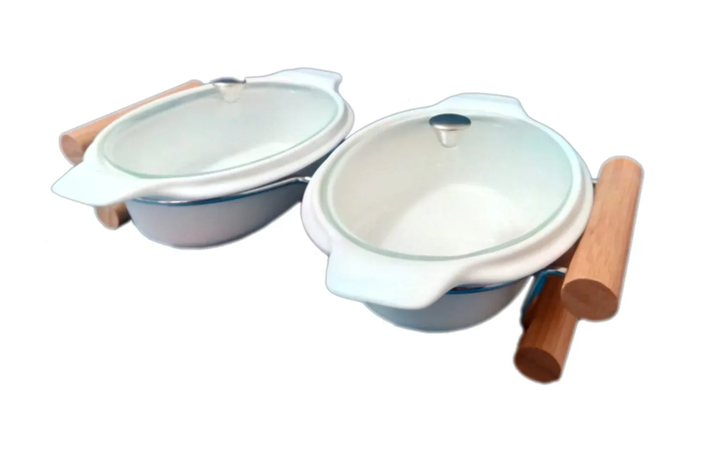 Set 2 vase din ceramica cu capac din inox si bambus D134-6545 - 221.ro