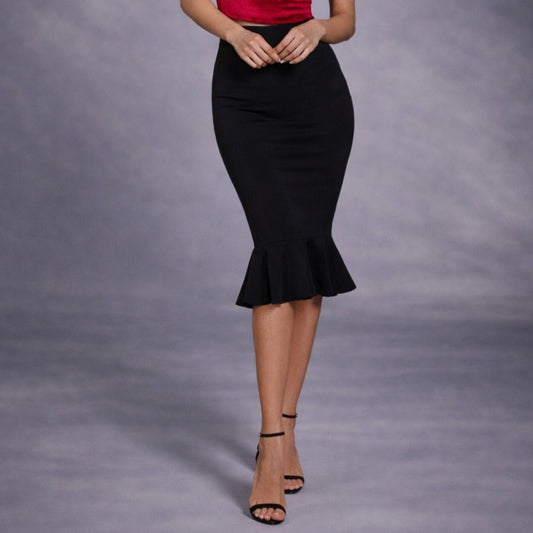 Fusta neagra midi tip creion cu volan