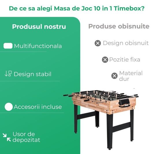 Masa de Joc 10-in-1, Biliard, Foosball, Ping Pong, Shuffleboard, Sah, Table