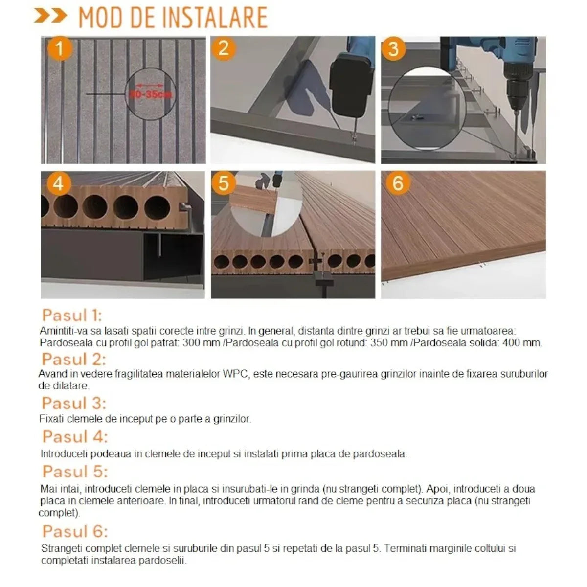 Pardoseala decking terasa din compozit WPC, Naimeed D7485, 280x14x2.5cm, Gri inchis - 221.ro
