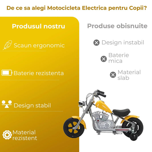 Motocicleta Electrica pentru Copii Tip Harley, Lumini si Sunete, 3-8 Ani, Galben