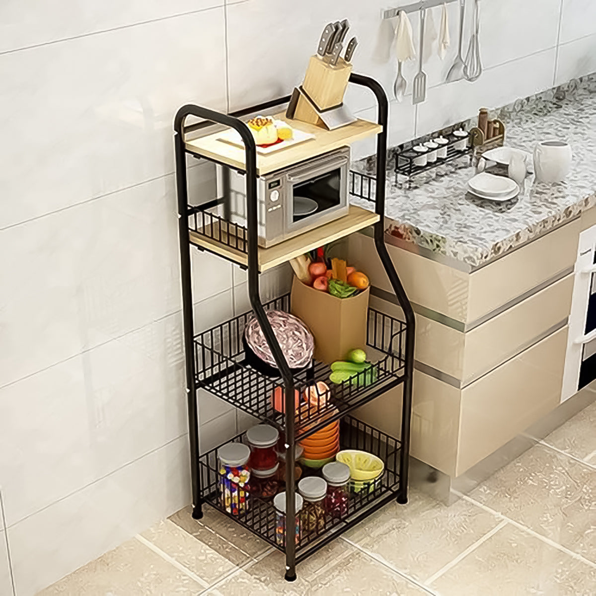 Raft metalic cu polite, Naimeed D3428, 125x54x36 Negru