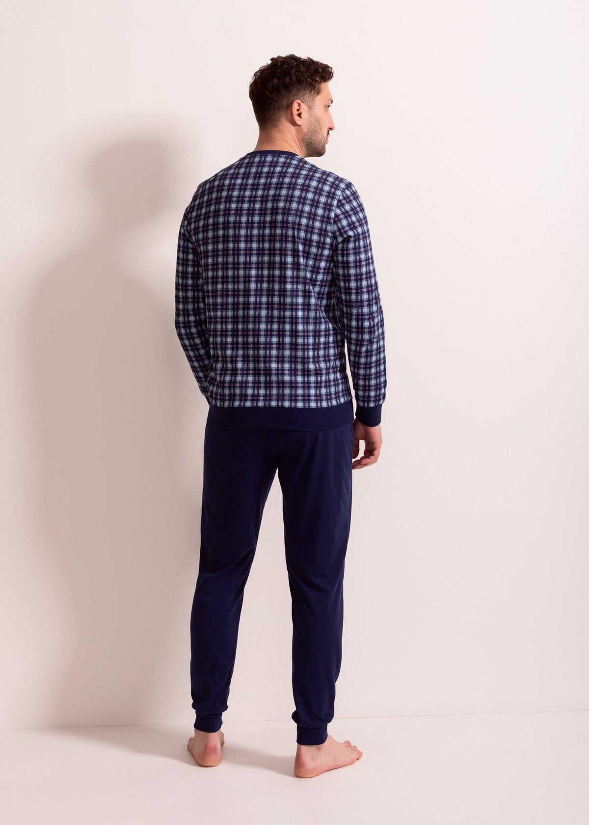 Pijama Bărbați Tartan Denim Bumbac