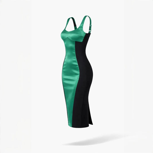 Rochie midi mulata cu insertie din satin verde Hannah