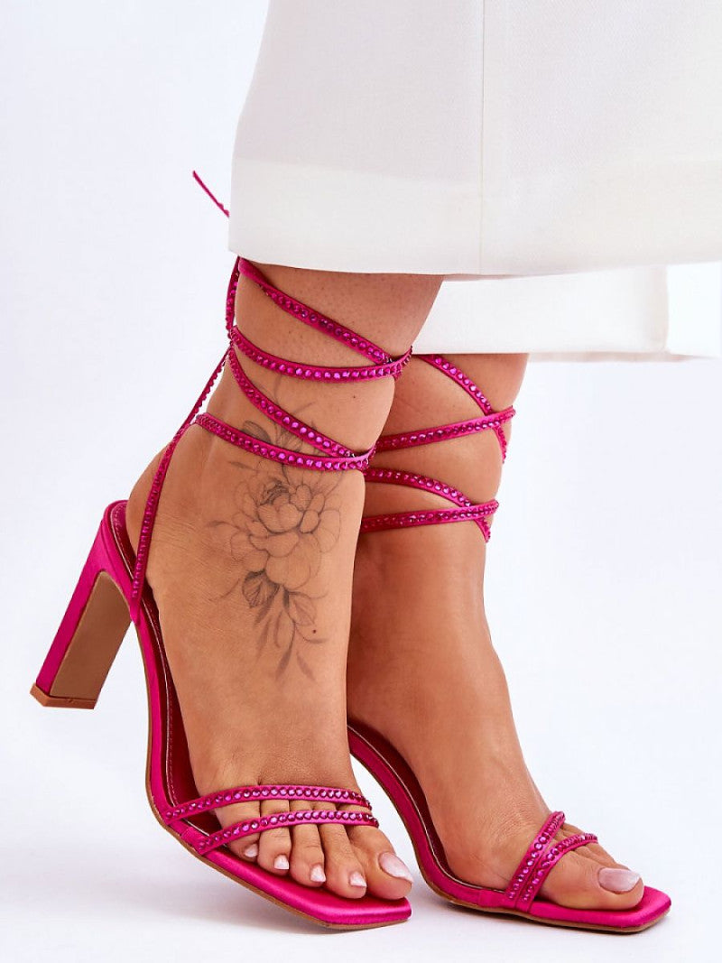 Sandale cu şiret Step in style, Model 179621, Roz - material pânză Footbed imitație de piele Înălţimea tocului 9.5 cm