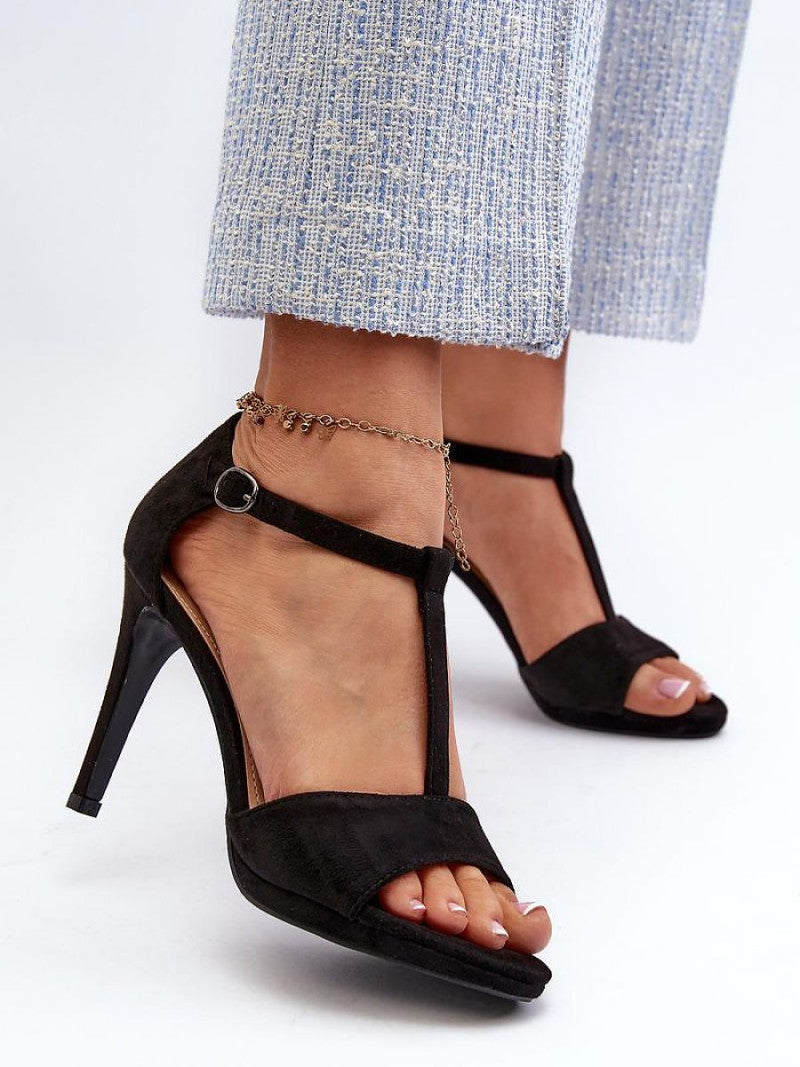 Sandale cu toc Step in style, Model 196238, Negru - material piele artificiala piele Footbed imitație de piele Înălţimea tocului 10 cm