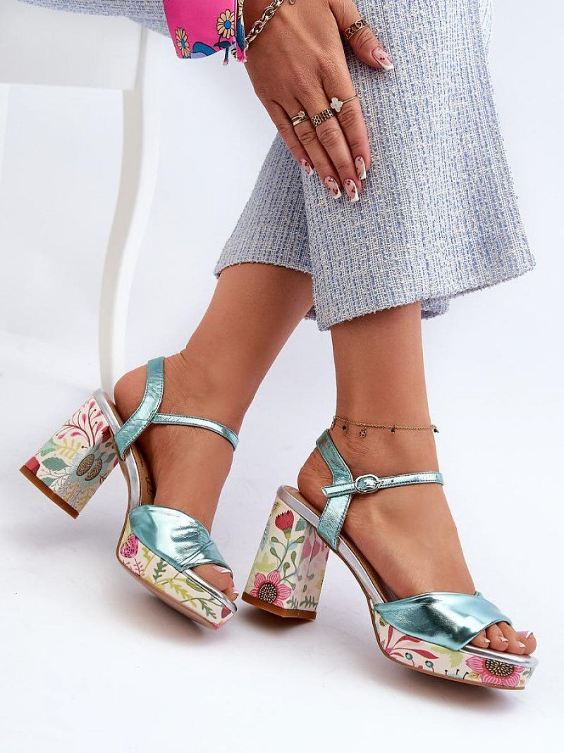 Sandale cu toc Step in style, Model 196970, Albastru - material imitație de piele Footbed piele naturala Înălţimea tocului 9 cm