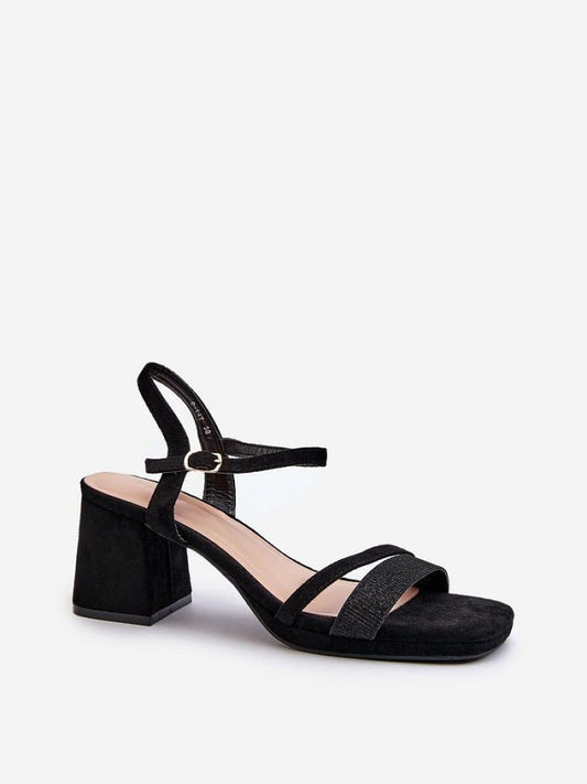 Sandale cu toc Step in style, Model 197897, Negru - material imitație de piele Footbed imitație de piele Înălţimea tocului 7.5 cm