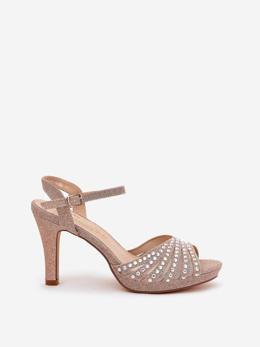 Sandale cu toc Step in style, Model 209927, Roz - material pânză Footbed piele naturala Înălţimea tocului 9.5 cm