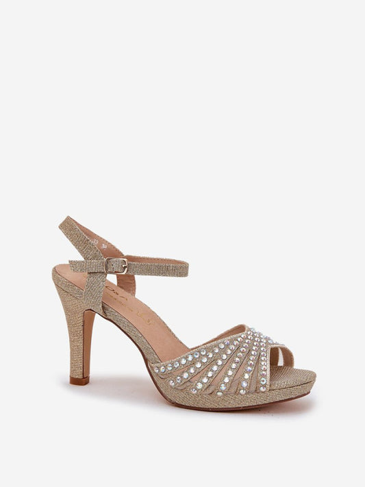 Sandale cu toc Step in style, Model 210697, Galben - material pânză Footbed piele naturala Înălţimea tocului 9.5 cm