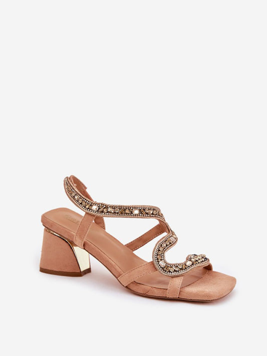 Sandale cu toc Step in style, Model 212357, Bej - material piele artificiala piele Footbed imitație de piele Înălţimea tocului 6.5 cm