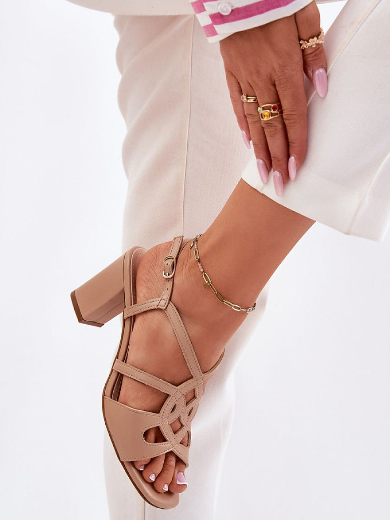 Sandale cu toc Step in style, Model 212835, Bej - material imitație de piele Footbed piele naturala Înălţimea tocului 8 cm