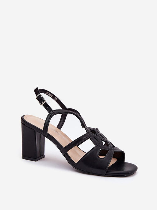 Sandale cu toc Step in style, Model 212836, Negru - material imitație de piele Footbed piele naturala Înălţimea tocului 8 cm