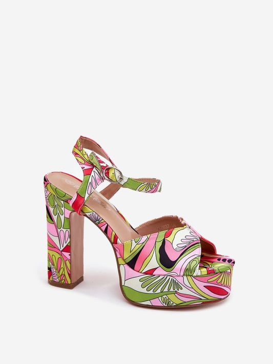 Sandale cu toc Step in style, Model 214389, Roz - material pânză Footbed imitație de piele Înălţimea tocului 12 cm Înălţimea platformei 3.5 cm