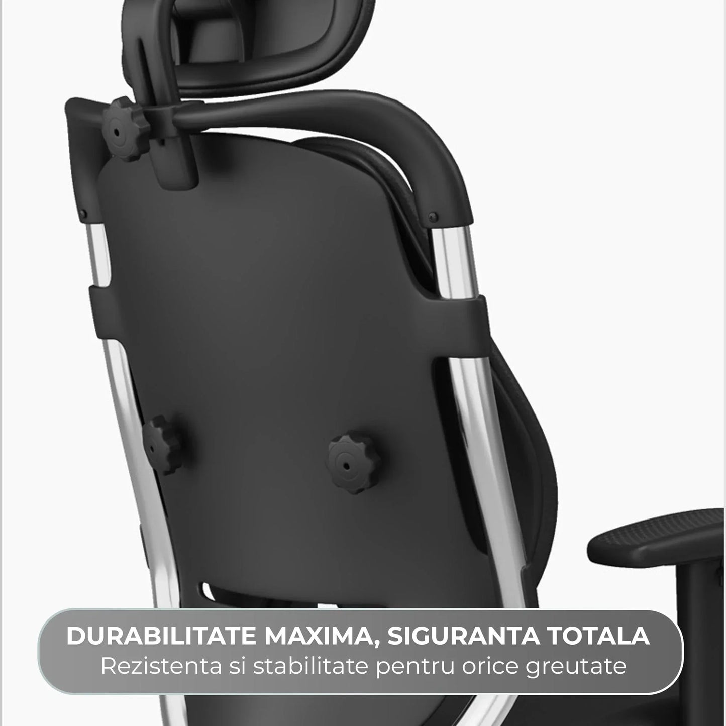 Scaun Ergonomic de Birou Timebox – Design Bi-Spine Inteligent, Tetiera Reglabila 3D, Suport Lombar, Cotiere 3D, Spatar Din Piele Premium si Cadru Metalic, Manere Rotative, Negru - 221.ro