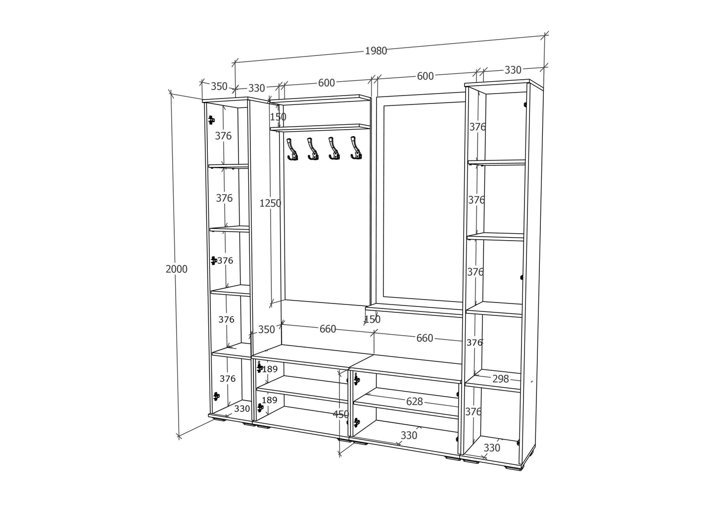 Set Hol haaus Como V3, Antracit/Alb, L 200 cm