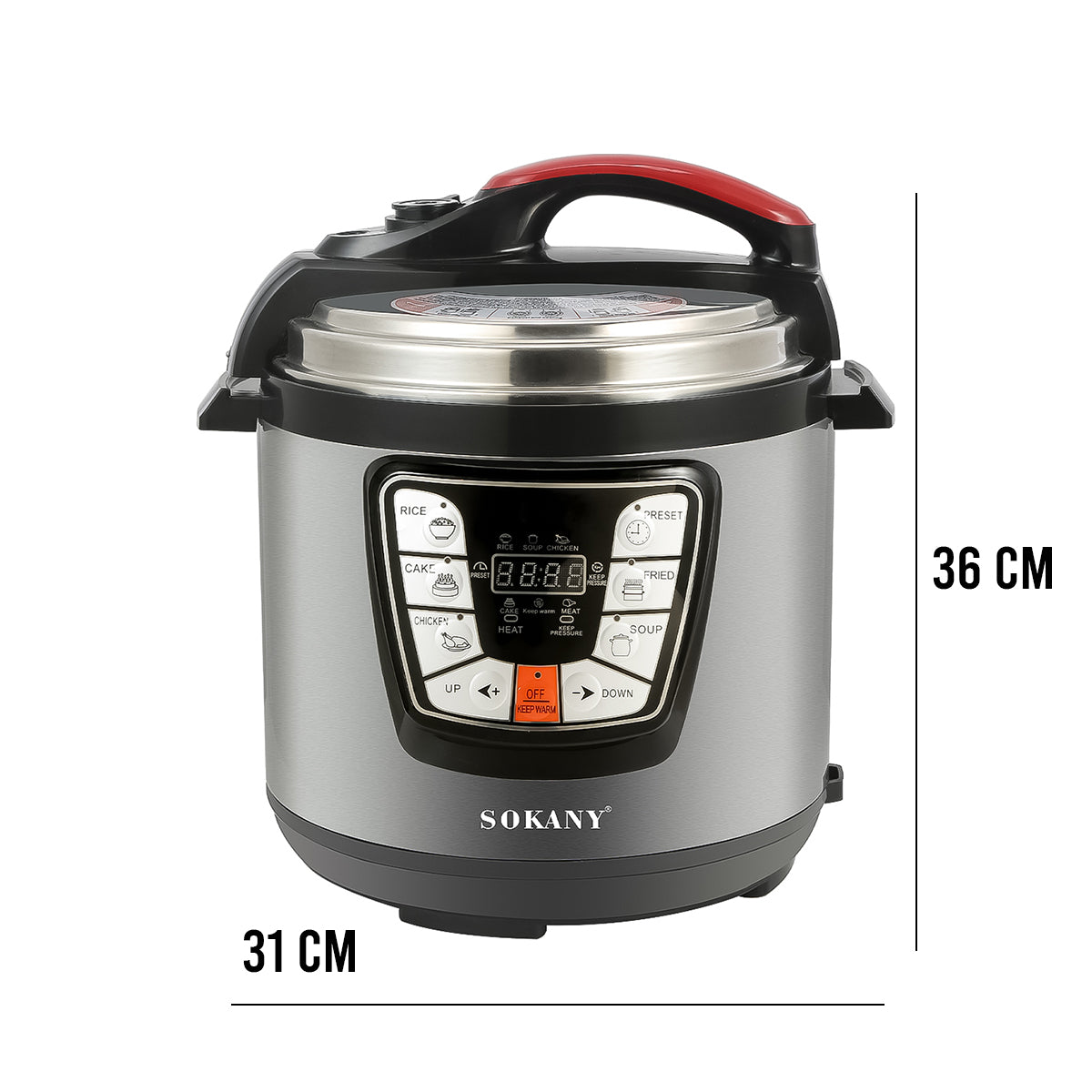 Oala sub presiune electrica, Sokany SK-2401, 1000W, 6L, functionalitate de multicooker, pastrare la cald, Inox