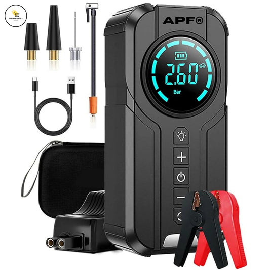 Starter/Compresor Auto Portabil APF® 150PSI, Baterie 6000mAh, Afișaj Digital LED, Lumini SOS, Fără Fir, USB-C