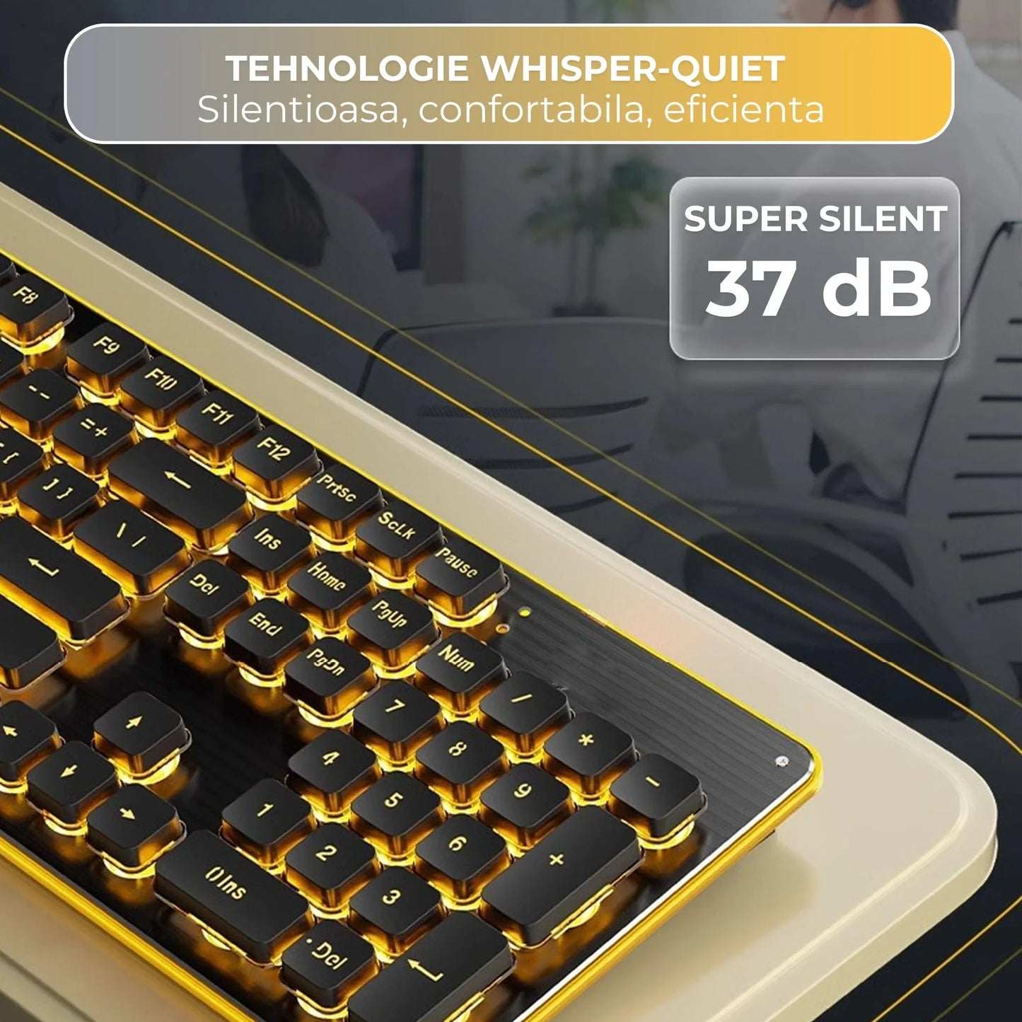 Tastatura Gaming Timebox, Tehnologie Whisper-Quiet 37dB, Negru