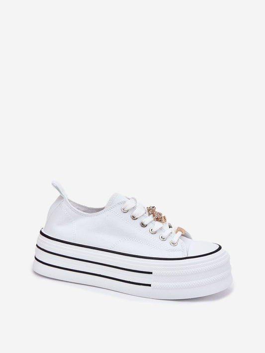 Tenişi Step in style, Model 214396, Alb - material pânză Footbed imitație de piele Înălţimea carâmbului 6.5 cm Înălţimea platformei 4.5 cm