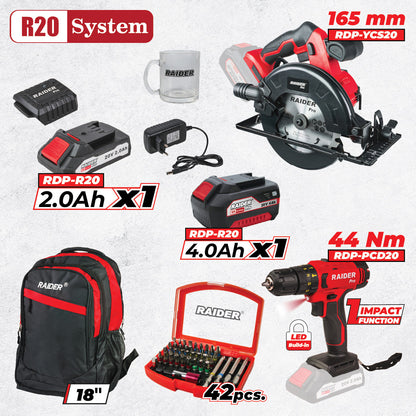 Raider R20 set masina de gaurit si circular 2x5Ah + Accesorii RDP-BXS2