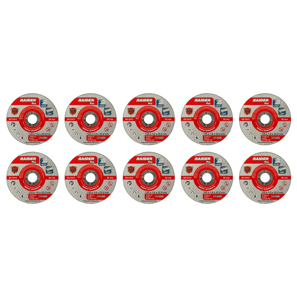 Raider Set 10 discuri pentru taiat otel-inox 125х1mm A60T RDP
