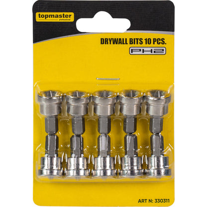 Topmaster Pro set 10 biti cruce PH2 pentru gips carton
